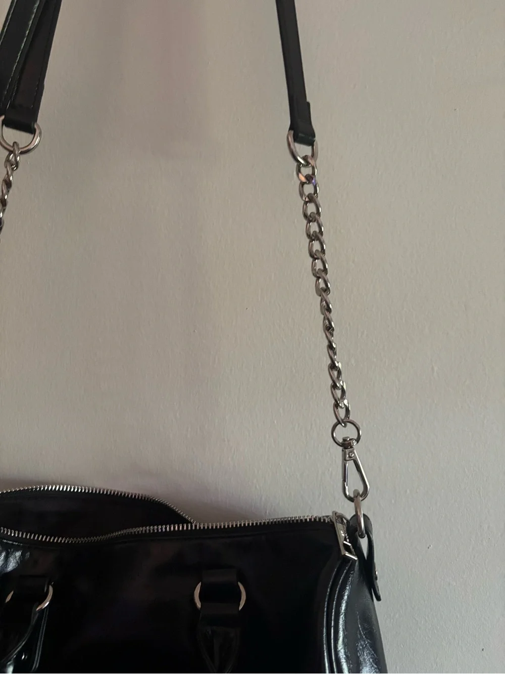 Madden Girl Black Shiny Satchel with Chain Strap